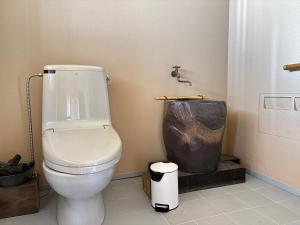 a bathroom with a toilet and a shower at Yamaneko Lodge in Gujo +38 photos