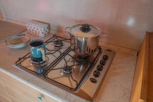 a pot on top of a stove in a kitchen at Strada Casai 19 - Appartamento turistico in villa con giardino e posto auto in Riva Ligure