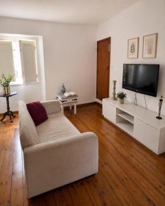 a living room with a couch and a flat screen tv at Casa do Botelho in Évora