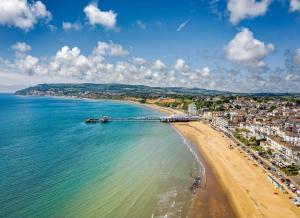 an aerial view of a beach in a city at Red Squirrel Lodge in Sandown
