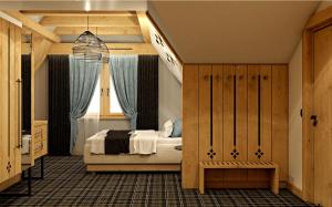 a bedroom with a bed and a window at Ku Dolinie in Kościelisko