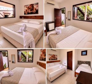 a collage of four pictures of a hotel room at Pousada Jangá Jeri in Jericoacoara