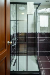 a shower in a bathroom with a glass door at Basileus Hotel in Istanbul +84 photos