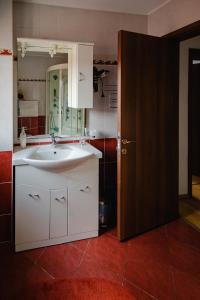 a bathroom with a sink and a mirror at Casa Ienciu in Sibiu