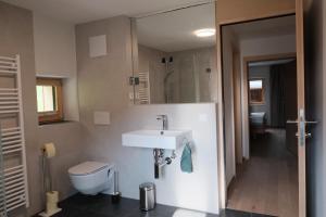a bathroom with a sink and a toilet at Forte Apartments in Klösterle