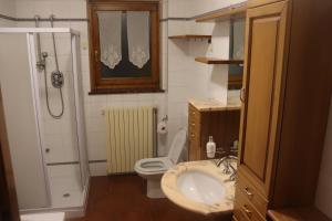 mała łazienka z toaletą i umywalką w obiekcie Al Roser w mieście Forno di Zoldo +7 zdjęć