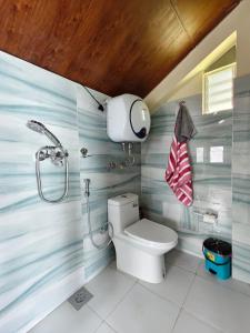 a bathroom with a shower and a toilet in it at Penance Homestay in Khokna