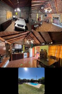 a collage of three pictures of a room with a bed at El rancho in Parana
