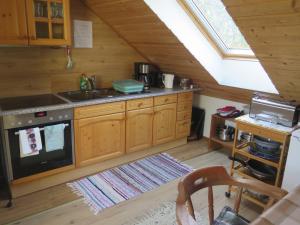 a kitchen with a stove and a sink in a cabin at Appartment Haus Zirknitz in Mitterzirknitz