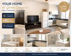 a collage of photos of a living room and a kitchen at Roca Playa Mogan in Puerto de Mogán