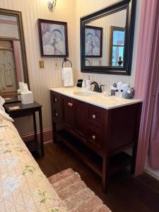 a bathroom with a sink and a mirror at Penny Farthing Inn in St. Augustine +102 photos