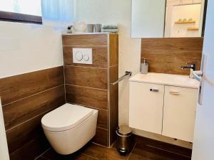 a small bathroom with a toilet and a sink at See Apart 7 in Öhningen
