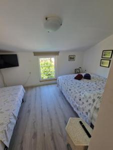 a bedroom with two beds and a window at Art Gallery suite in Vantačići