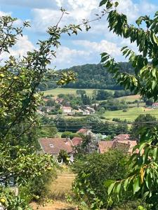 a view of a village from the trees at Au Doubs Repos in Vorges-les-Pins