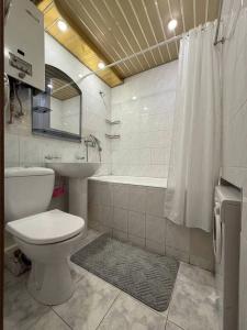 a bathroom with a toilet and a sink and a tub at Центр Пассаж ЦУМ in Dnipro