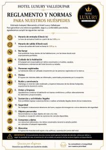 a menu for a hotel luxuryvaluulumulumulumulumulumulumulumulum at HOTEL LUXURY v in Valledupar