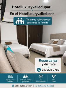 a flyer for a hotel room with two beds at HOTEL LUXURY v in Valledupar