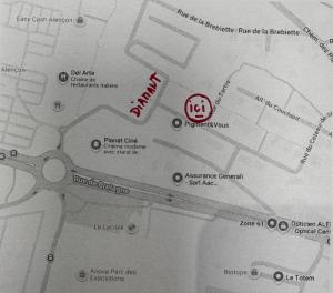 a close up of a map with at Nathôme 5 in Alençon