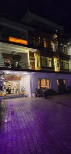 a building with purple lights in front of it at The White Yak Hotel in Leh