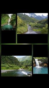 a series of four pictures of waterfalls and a river at Uvini's Mahina Lodge in Mahina