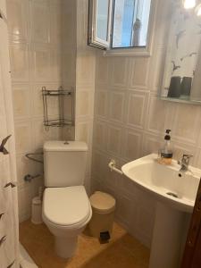 a bathroom with a toilet and a sink at Jenny's Holiday Villas in Polychrono +24 photos