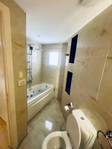 a bathroom with a toilet and a bath tub at lotus view El tahrir in Cairo