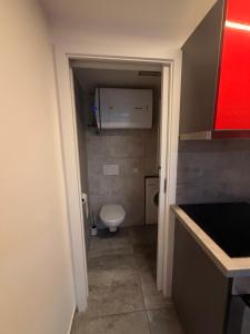 a small bathroom with a toilet in a room at Apartmán 2 in Zlín