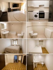 a collage of four pictures of a room at Los Marianos 
