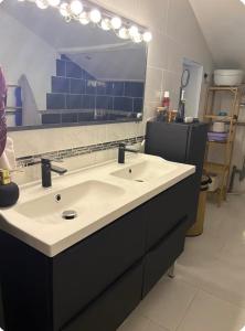 a bathroom with a sink and a large mirror at Cécile Foissy in Pogny +2 photos