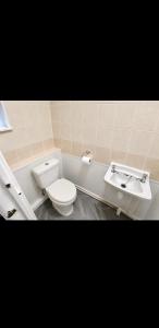 a bathroom with a toilet and a sink at 5, Casper Court in Nottingham
