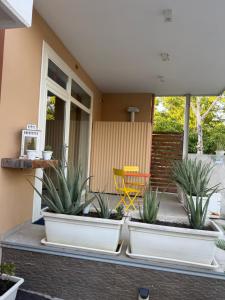 a patio with three potted plants in front of a house at Home Serpico in Scisciano