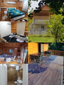 a collage of photos of a house with a bed and a patio at Villa NEOM, Sarajevo in Vogošća