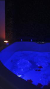 a blue hot tub in a dark room at Dream Wellness Suite in Barletta