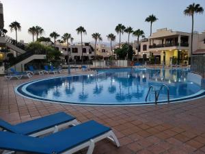 a large swimming pool in a resort with palm trees at STUDIO TAGORO in Costa Del Silencio +12 photos