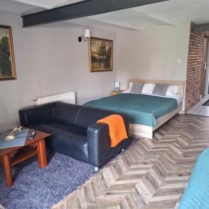 a living room with a couch and a bed at Silnowo Kwietny Raj in Silnowo