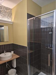 a bathroom with a sink and a shower at Small Modern Rooms in Luxembourg