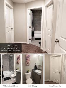 a collage of photos of a bathroom with a toilet and sink at Southside Haven Edmonton in Edmonton +17 photos