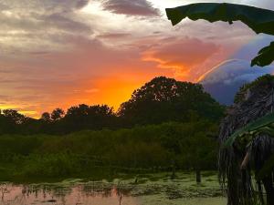 a sunset over a field with trees in the foreground at Casa Hostal Samaria in Altagracia