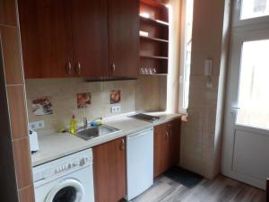 cocina con fregadero y lavadora en Cute apartment close to the center en Budapest