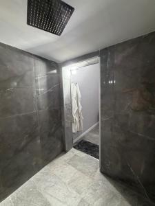 a bathroom with a shower and a walk in shower at Elysium Luxury Suite in Trabia