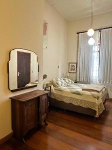 a bedroom with a bed and a mirror on the wall at Hospedaria do Guata in Tibagi