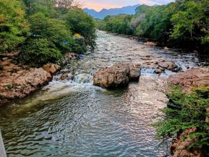 a river with rocks and trees on the side at Hotel Montserrat in Valledupar