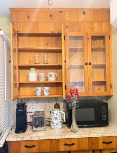 a kitchen counter with wooden cabinets and a microwave at Private Guest Suit-Self Checkin-Near Downtown in Charlottetown +9 photos