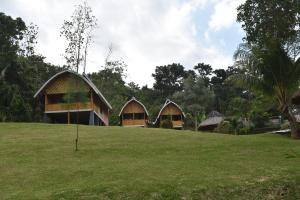 a group of huts on a grassy field at Puri Ma'u Beach & Bungalows in Boba