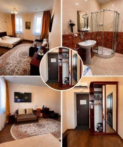 a collage of four pictures of a living room at готель ДежаВю in Berdychiv +19 photos