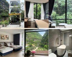 a collage of photos of a living room and a house at Trang An Heritage Hotel in Nguyên Ngoại