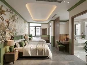 a bedroom with a large bed and a bathroom at GRAND SOL LUXURY BOUTIQUE Hotel in Hanoi +34 photos