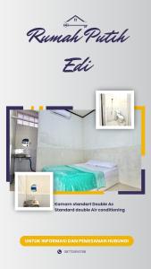 a banner for a hotel room with a bed and a sink at Rumah Putih Edi in Sengkol +9 photos