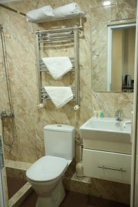 a bathroom with a toilet and a sink and a mirror at Vell Grey Hotel in Martuni