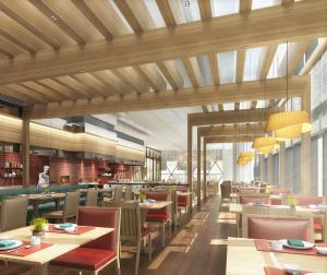 a rendering of a restaurant with tables and chairs at Zhenjiang Marriott Hotel in Zhenjiang
